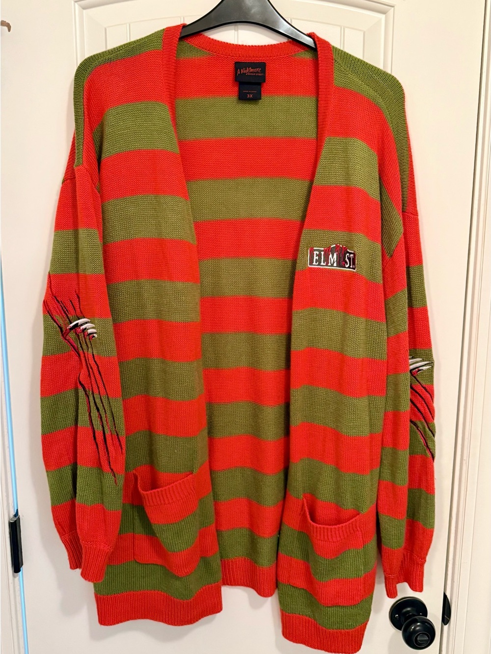 Official A Nightmare on Elm Street Striped Cardigan - Red & Olive Green